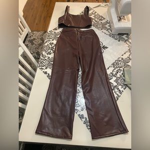2 piece set - brown faux leather set